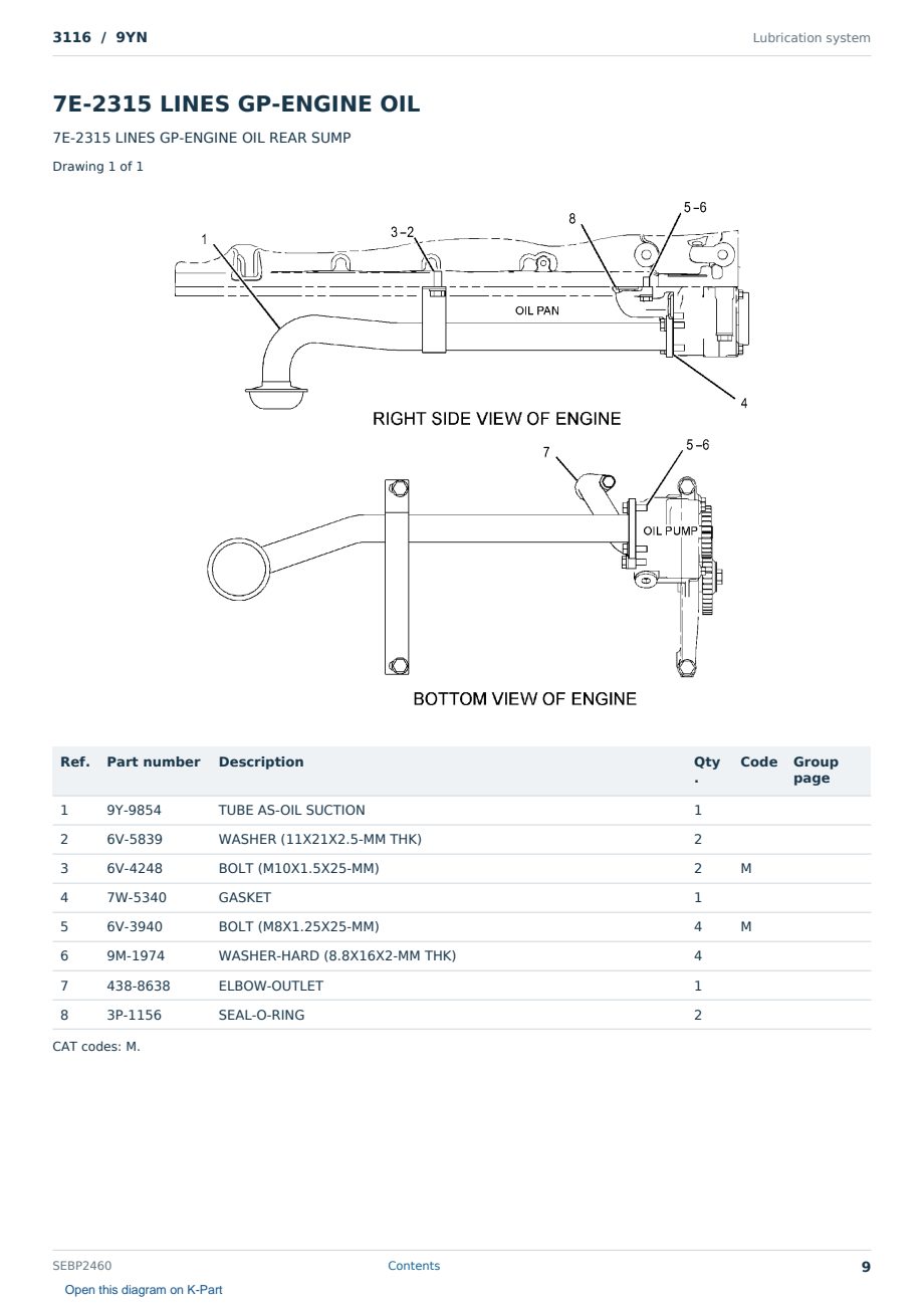Caterpillar 3116 S/N 9YN Partsbook SEBP2460 (English) - sample page 9 of 10 Caterpillar 3116 S/N 9YN Partsbook SEBP2460 (English) - sample page 9 of 10