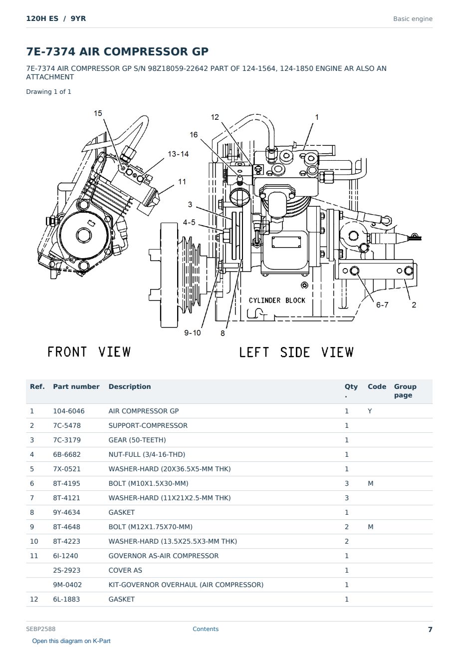 Caterpillar 120H ES S/N 9YR Partsbook SEBP2588 (English) - sample page 7 of 10 Caterpillar 120H ES S/N 9YR Partsbook SEBP2588 (English) - sample page 7 of 10