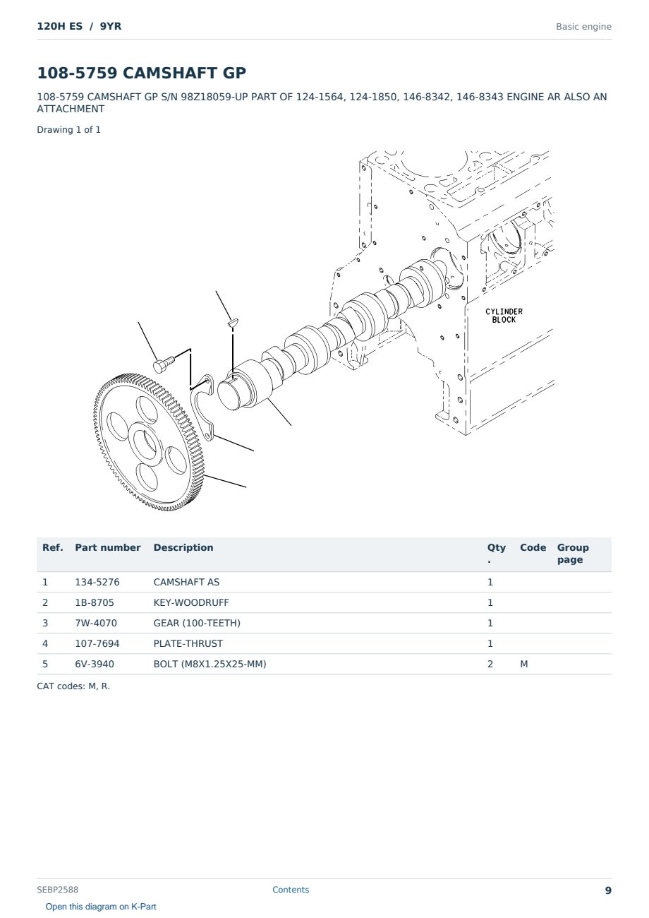 Caterpillar 120H ES S/N 9YR Partsbook SEBP2588 (English) - sample page 9 of 10 Caterpillar 120H ES S/N 9YR Partsbook SEBP2588 (English) - sample page 9 of 10