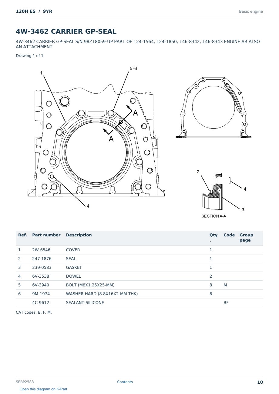 Caterpillar 120H ES S/N 9YR Partsbook SEBP2588 (English) - sample page 10 of 10 Caterpillar 120H ES S/N 9YR Partsbook SEBP2588 (English) - sample page 10 of 10