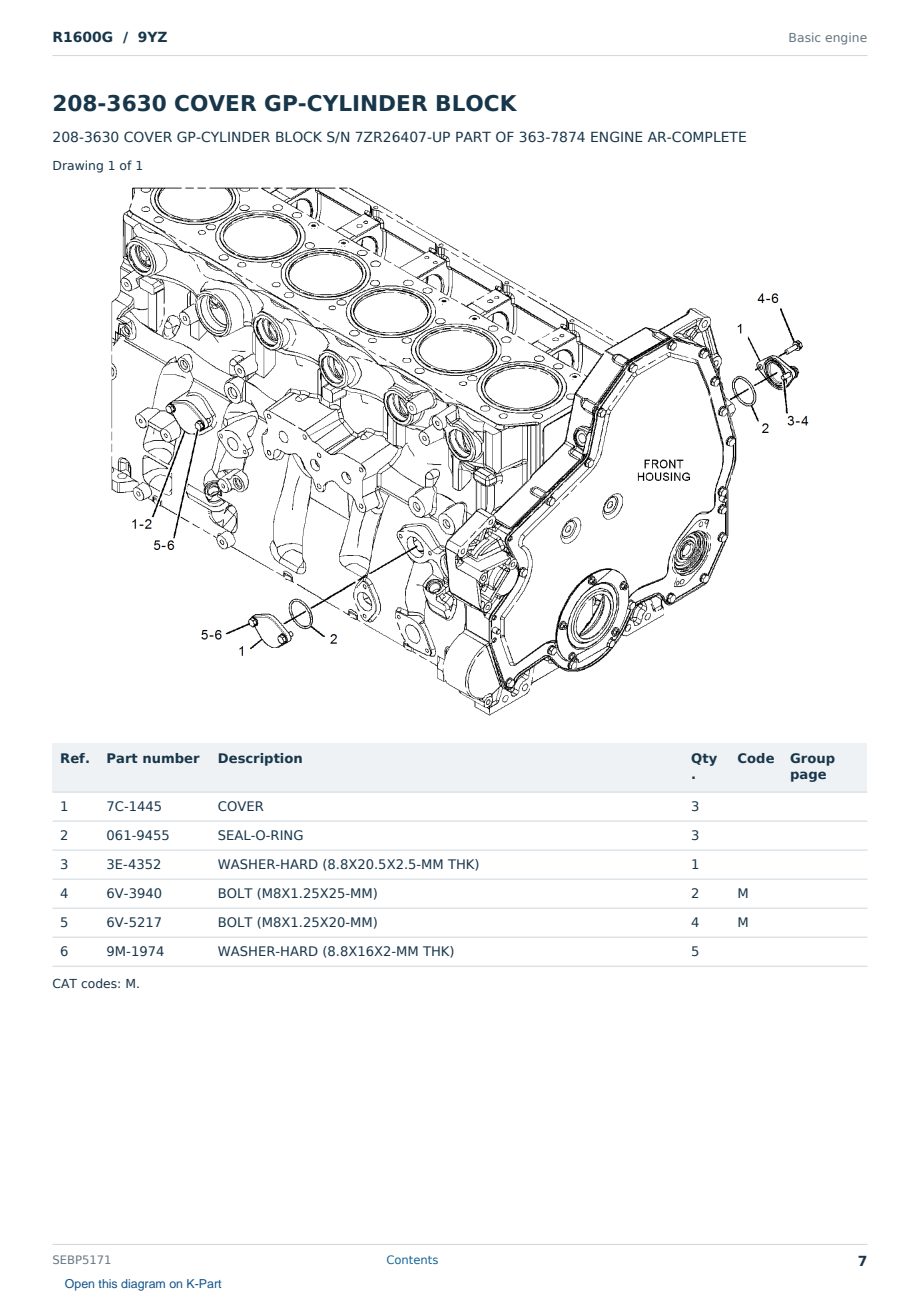 Caterpillar R1600G S/N 9YZ Partsbook SEBP5171 (English) - sample page 7 of 10 Caterpillar R1600G S/N 9YZ Partsbook SEBP5171 (English) - sample page 7 of 10