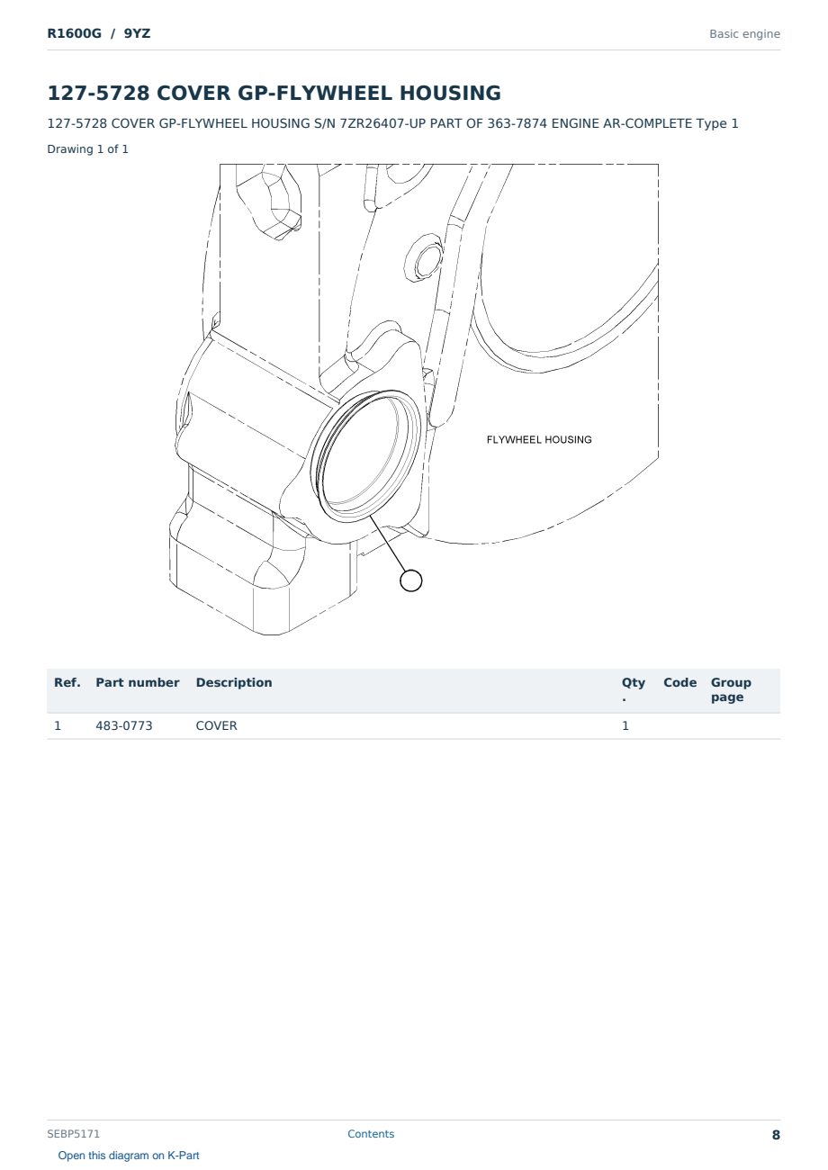 Caterpillar R1600G S/N 9YZ Partsbook SEBP5171 (English) - sample page 8 of 10 Caterpillar R1600G S/N 9YZ Partsbook SEBP5171 (English) - sample page 8 of 10