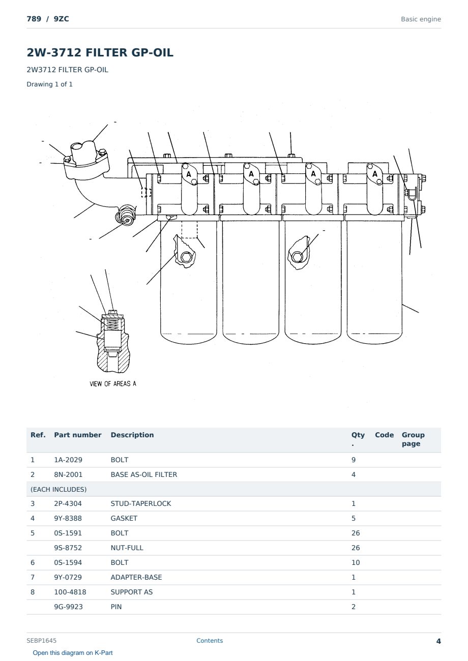 Caterpillar 789 S/N 9ZC Partsbook SEBP1645 (English) - sample page 4 of 10 Caterpillar 789 S/N 9ZC Partsbook SEBP1645 (English) - sample page 4 of 10