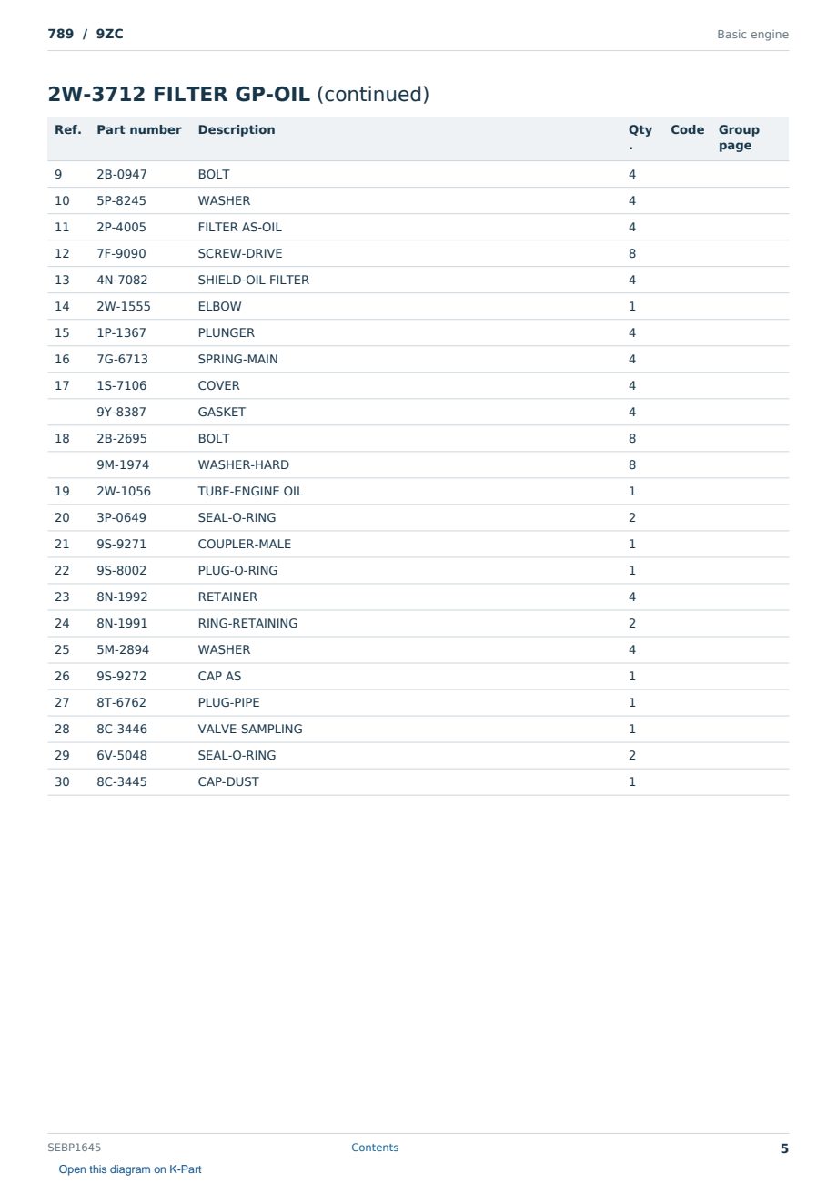 Caterpillar 789 S/N 9ZC Partsbook SEBP1645 (English) - sample page 5 of 10 Caterpillar 789 S/N 9ZC Partsbook SEBP1645 (English) - sample page 5 of 10