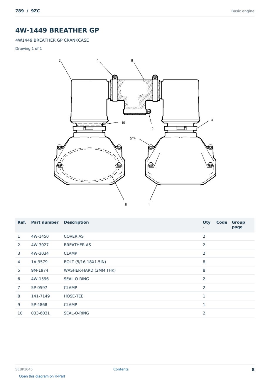 Caterpillar 789 S/N 9ZC Partsbook SEBP1645 (English) - sample page 8 of 10 Caterpillar 789 S/N 9ZC Partsbook SEBP1645 (English) - sample page 8 of 10