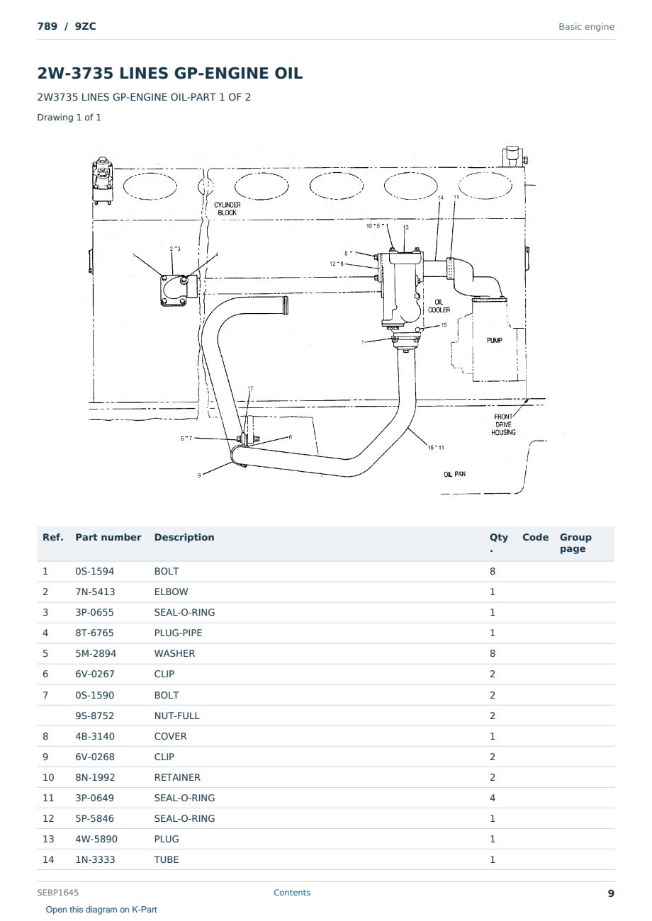 Caterpillar 789 S/N 9ZC Partsbook SEBP1645 (English) - sample page 9 of 10 Caterpillar 789 S/N 9ZC Partsbook SEBP1645 (English) - sample page 9 of 10