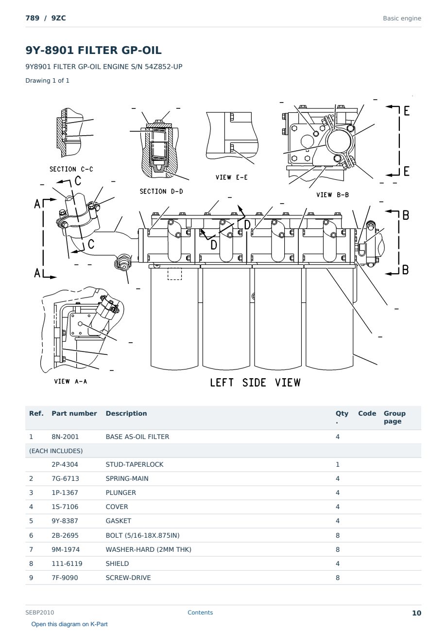 Caterpillar 789 S/N 9ZC Partsbook SEBP2010 (English) - sample page 10 of 10 Caterpillar 789 S/N 9ZC Partsbook SEBP2010 (English) - sample page 10 of 10