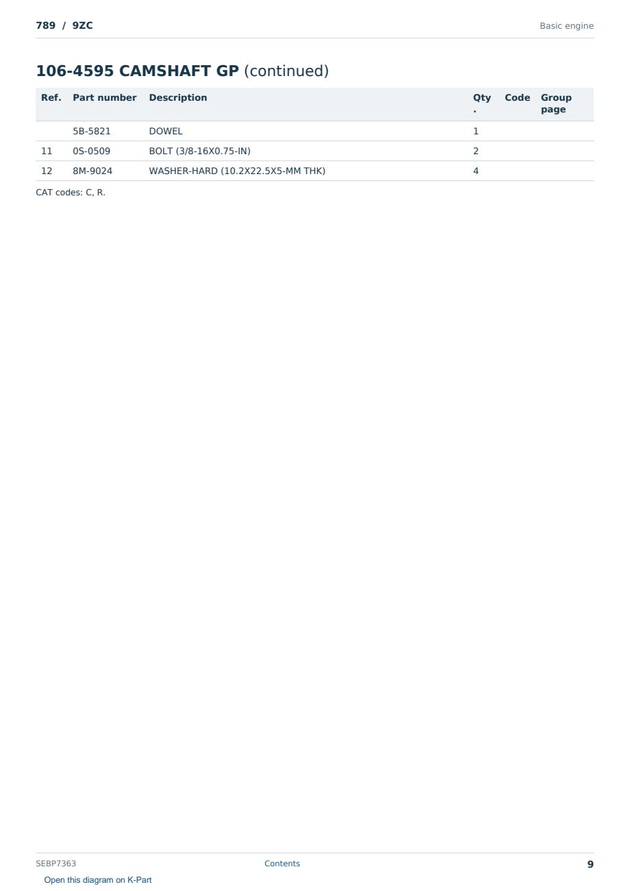 Caterpillar 789 S/N 9ZC Partsbook SEBP7363 (English) - sample page 9 of 10 Caterpillar 789 S/N 9ZC Partsbook SEBP7363 (English) - sample page 9 of 10