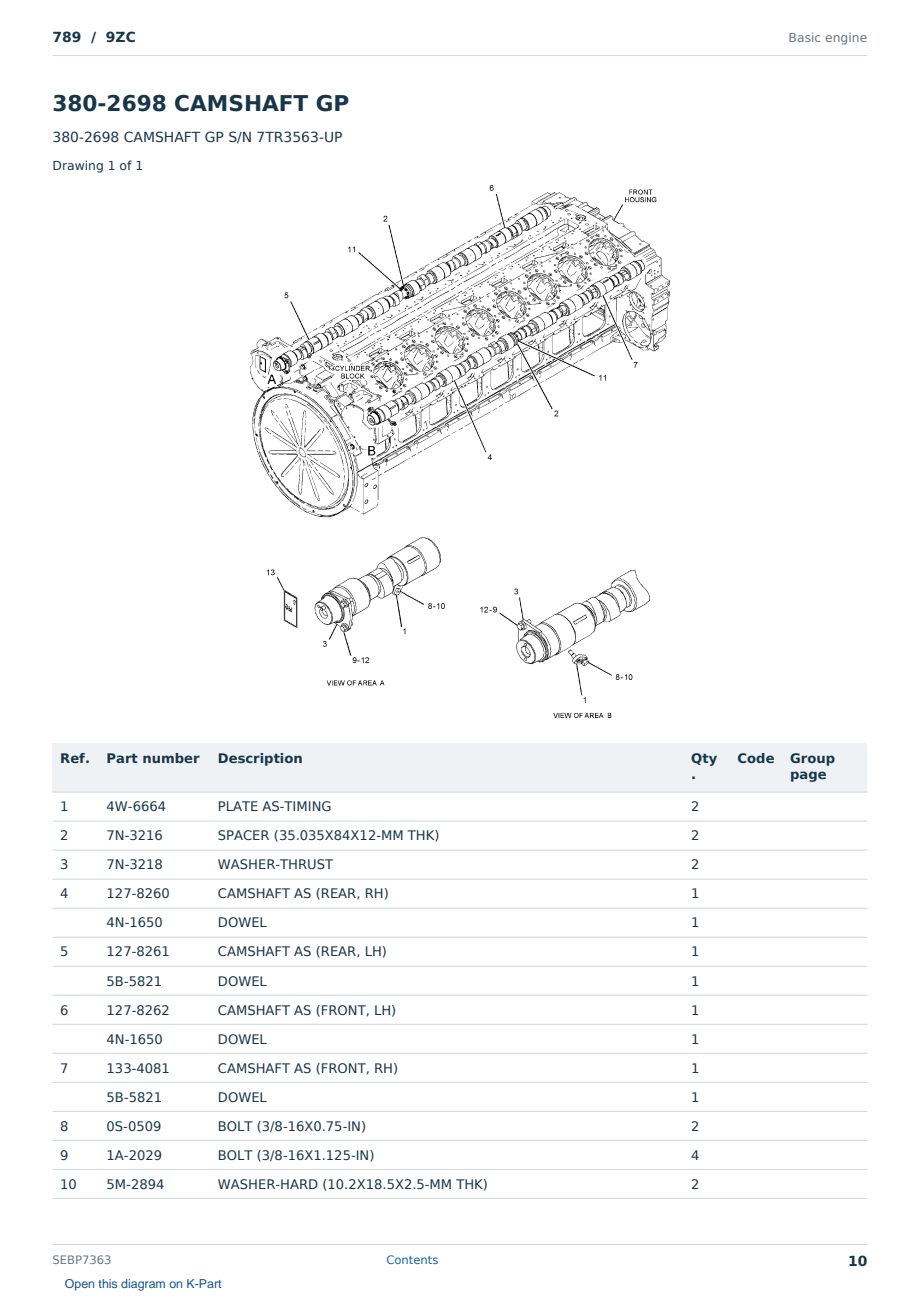 Caterpillar 789 S/N 9ZC Partsbook SEBP7363 (English) - sample page 10 of 10 Caterpillar 789 S/N 9ZC Partsbook SEBP7363 (English) - sample page 10 of 10