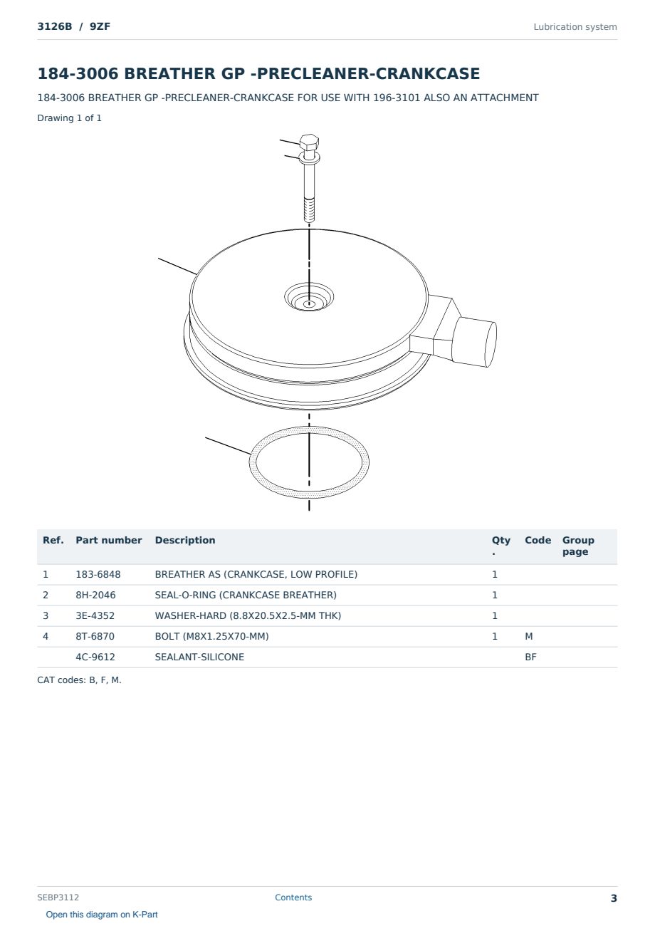 Caterpillar 3126B S/N 9ZF Partsbook SEBP3112 (English) - sample page 3 of 10 Caterpillar 3126B S/N 9ZF Partsbook SEBP3112 (English) - sample page 3 of 10