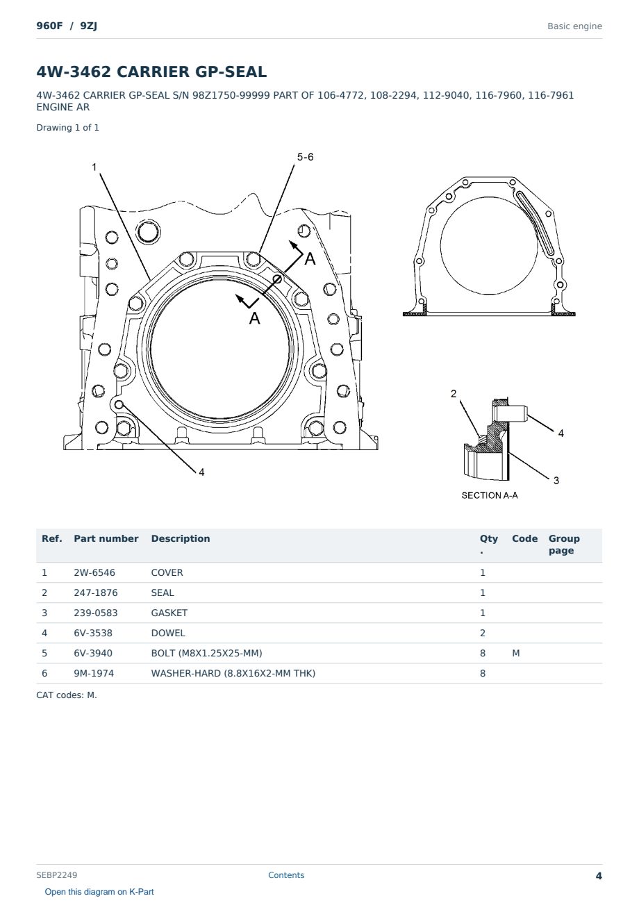 Caterpillar 960F S/N 9ZJ Partsbook SEBP2249 (English) - sample page 4 of 10 Caterpillar 960F S/N 9ZJ Partsbook SEBP2249 (English) - sample page 4 of 10