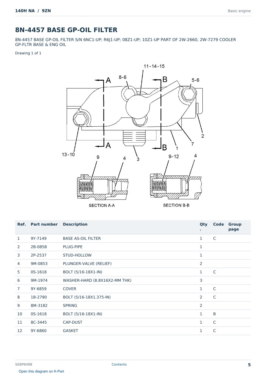 Caterpillar 140H NA S/N 9ZN Partsbook SEBP6498 (English) - sample page 5 of 10 Caterpillar 140H NA S/N 9ZN Partsbook SEBP6498 (English) - sample page 5 of 10