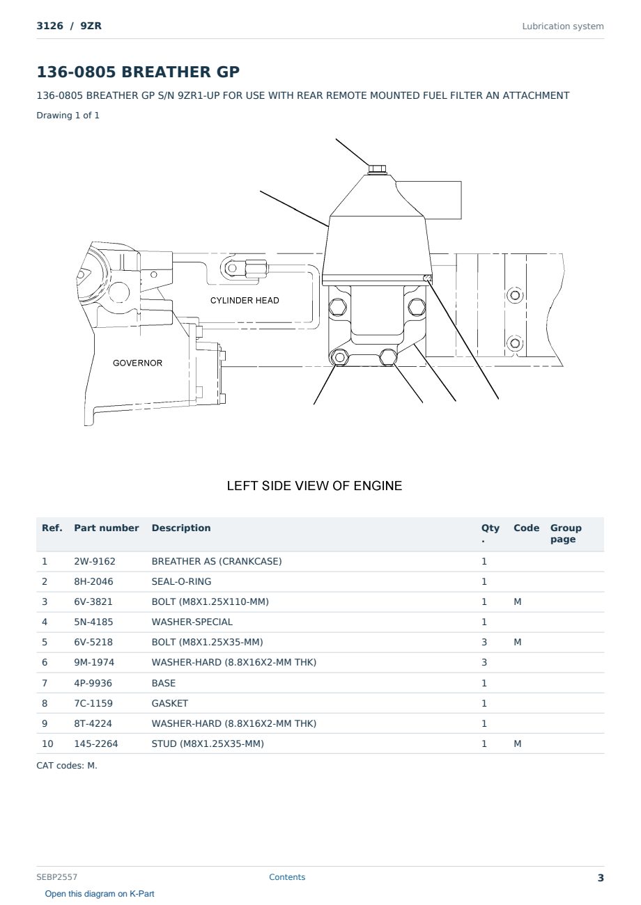 Caterpillar 3126 S/N 9ZR Partsbook SEBP2557 (English) - sample page 3 of 10 Caterpillar 3126 S/N 9ZR Partsbook SEBP2557 (English) - sample page 3 of 10