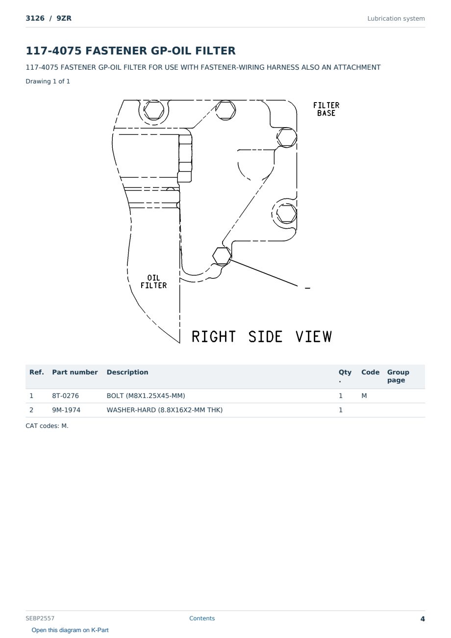 Caterpillar 3126 S/N 9ZR Partsbook SEBP2557 (English) - sample page 4 of 10 Caterpillar 3126 S/N 9ZR Partsbook SEBP2557 (English) - sample page 4 of 10