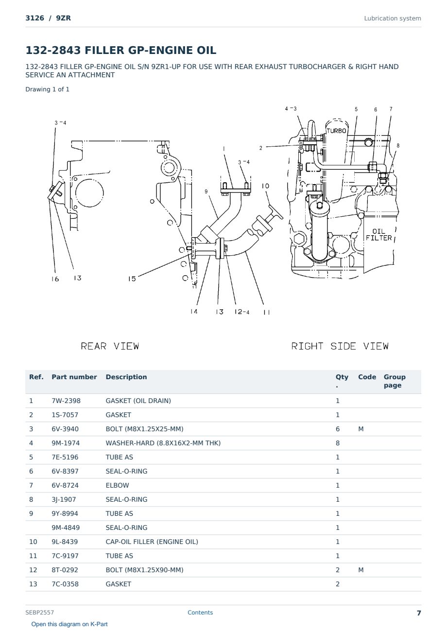 Caterpillar 3126 S/N 9ZR Partsbook SEBP2557 (English) - sample page 7 of 10 Caterpillar 3126 S/N 9ZR Partsbook SEBP2557 (English) - sample page 7 of 10