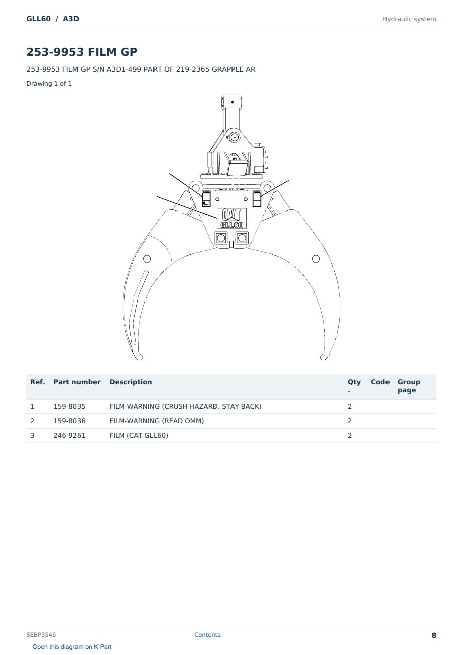 Caterpillar GLL60 S/N A3D Partsbook SEBP3546 (English) - sample page 8 of 10 Caterpillar GLL60 S/N A3D Partsbook SEBP3546 (English) - sample page 8 of 10