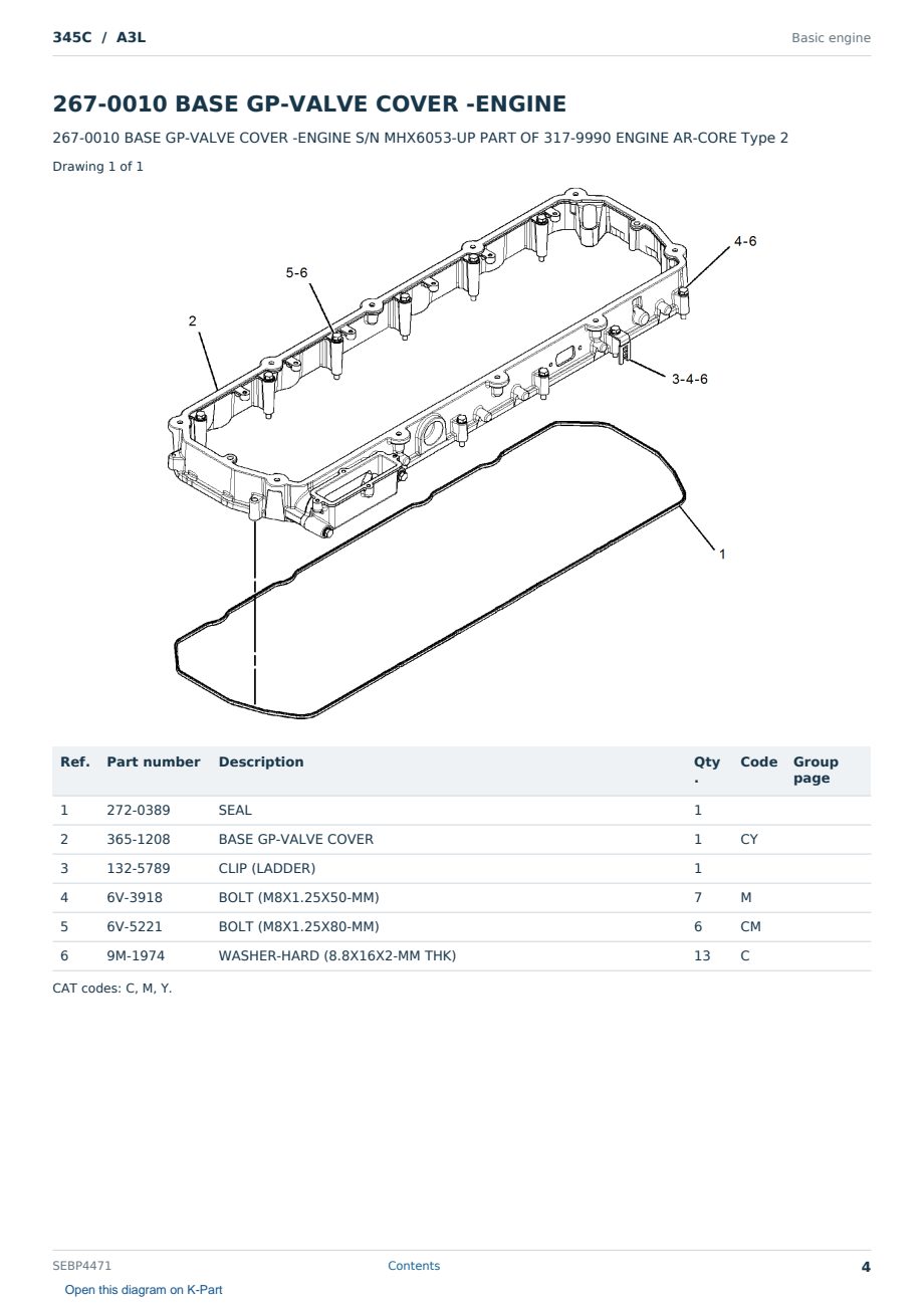 Caterpillar 345C S/N A3L Partsbook SEBP4471 (English) - sample page 4 of 10 Caterpillar 345C S/N A3L Partsbook SEBP4471 (English) - sample page 4 of 10