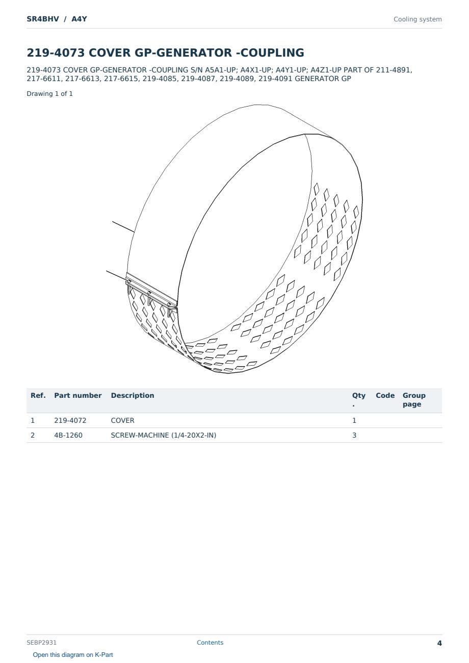 Caterpillar SR4BHV S/N A4Y Partsbook SEBP2931 (English) - sample page 4 of 10 Caterpillar SR4BHV S/N A4Y Partsbook SEBP2931 (English) - sample page 4 of 10