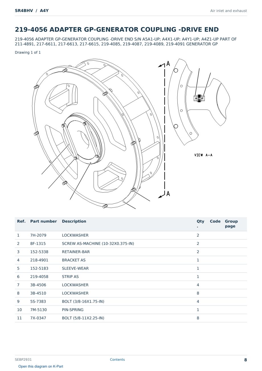 Caterpillar SR4BHV S/N A4Y Partsbook SEBP2931 (English) - sample page 8 of 10 Caterpillar SR4BHV S/N A4Y Partsbook SEBP2931 (English) - sample page 8 of 10