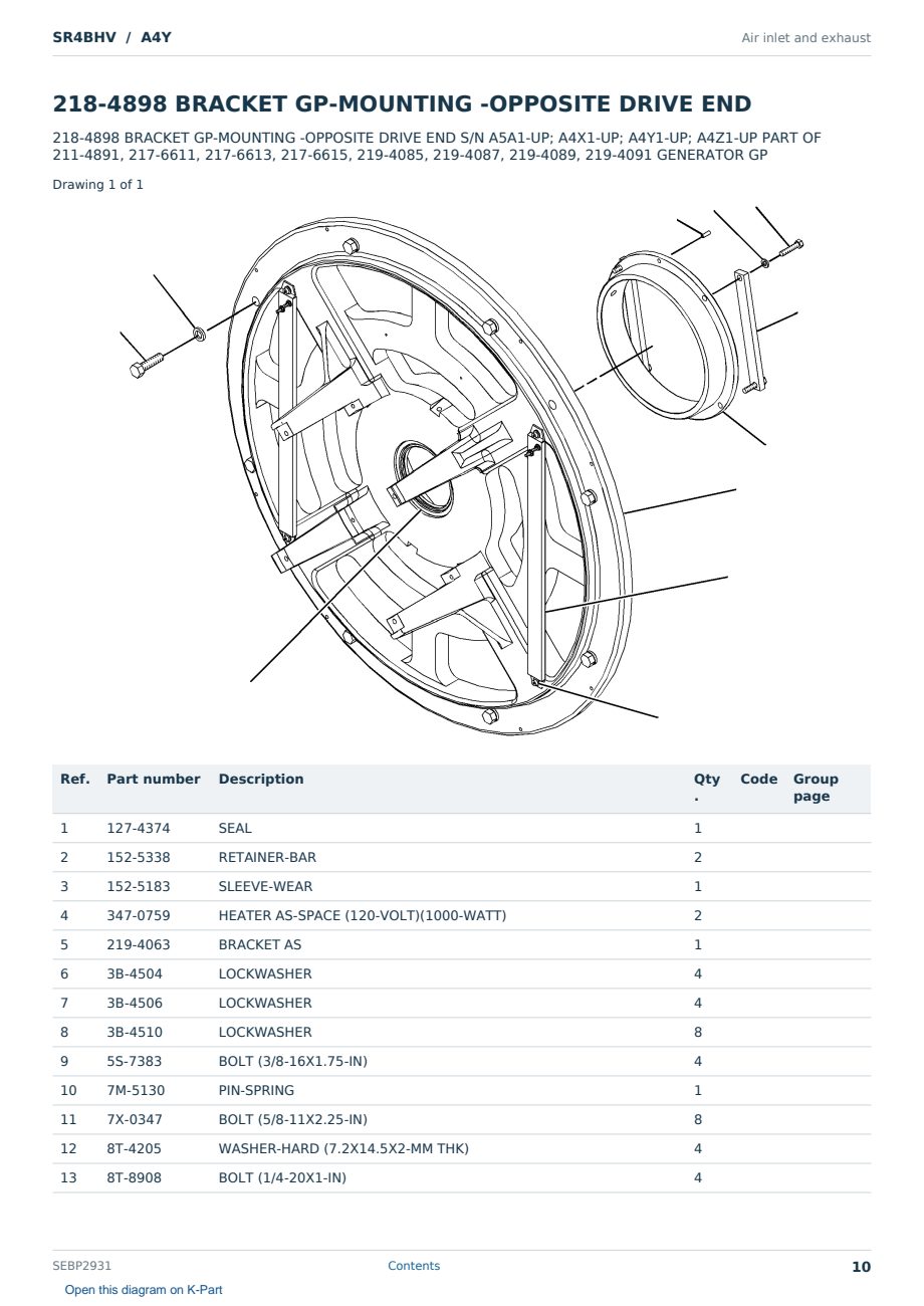 Caterpillar SR4BHV S/N A4Y Partsbook SEBP2931 (English) - sample page 10 of 10 Caterpillar SR4BHV S/N A4Y Partsbook SEBP2931 (English) - sample page 10 of 10
