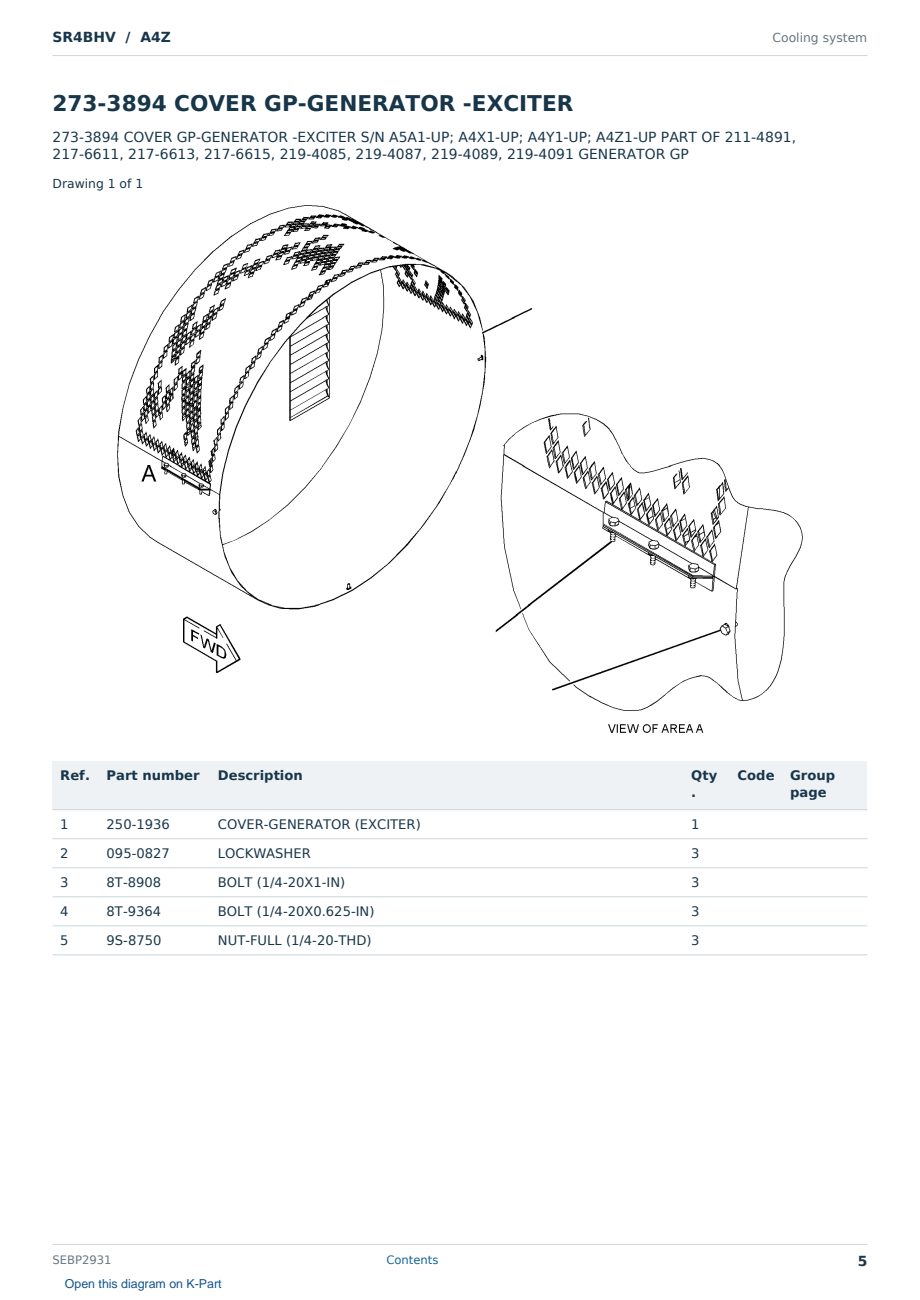 Caterpillar SR4BHV S/N A4Z Partsbook SEBP2931 (English) - sample page 5 of 10 Caterpillar SR4BHV S/N A4Z Partsbook SEBP2931 (English) - sample page 5 of 10