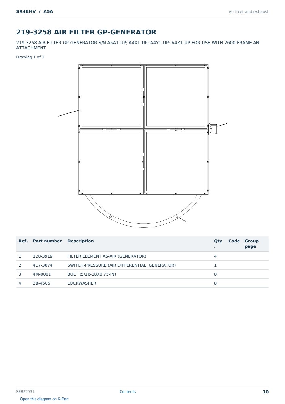Caterpillar SR4BHV S/N A5A Partsbook SEBP2931 (English) - sample page 10 of 10 Caterpillar SR4BHV S/N A5A Partsbook SEBP2931 (English) - sample page 10 of 10