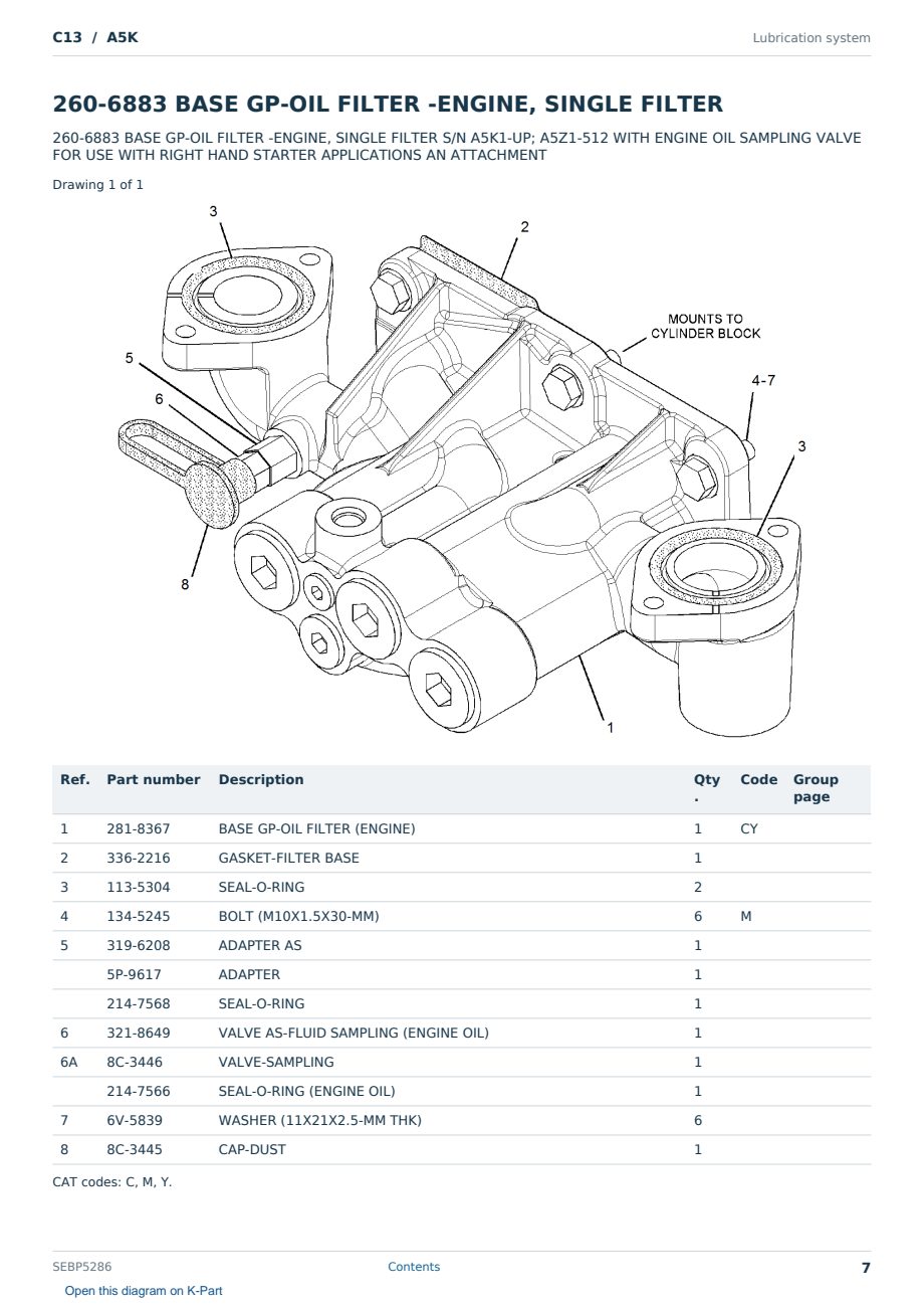 Caterpillar C13 S/N A5K Partsbook SEBP5286 (English) - sample page 7 of 10 Caterpillar C13 S/N A5K Partsbook SEBP5286 (English) - sample page 7 of 10