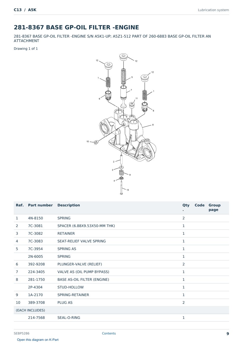 Caterpillar C13 S/N A5K Partsbook SEBP5286 (English) - sample page 9 of 10 Caterpillar C13 S/N A5K Partsbook SEBP5286 (English) - sample page 9 of 10
