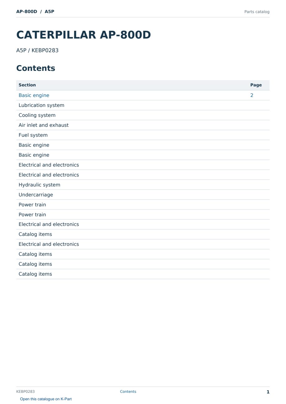 Caterpillar AP-800D S/N A5P Partsbook KEBP0283 (English) - sample page 1 of 10 Caterpillar AP-800D S/N A5P Partsbook KEBP0283 (English) - sample page 1 of 10