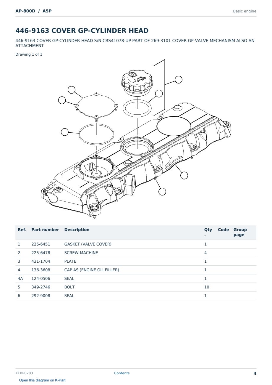 Caterpillar AP-800D S/N A5P Partsbook KEBP0283 (English) - sample page 4 of 10 Caterpillar AP-800D S/N A5P Partsbook KEBP0283 (English) - sample page 4 of 10