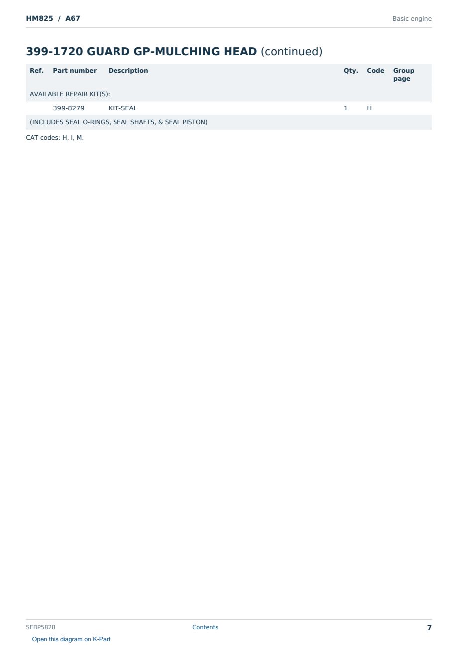 Caterpillar HM825 S/N A67 Partsbook SEBP5828 (English) - sample page 7 of 10 Caterpillar HM825 S/N A67 Partsbook SEBP5828 (English) - sample page 7 of 10
