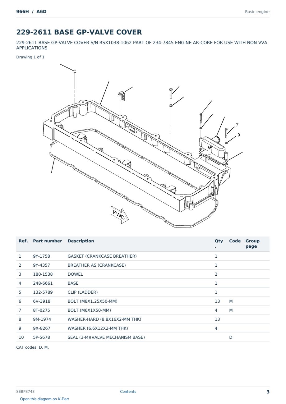 Caterpillar 966H S/N A6D Partsbook SEBP3743 (English) - sample page 3 of 10 Caterpillar 966H S/N A6D Partsbook SEBP3743 (English) - sample page 3 of 10