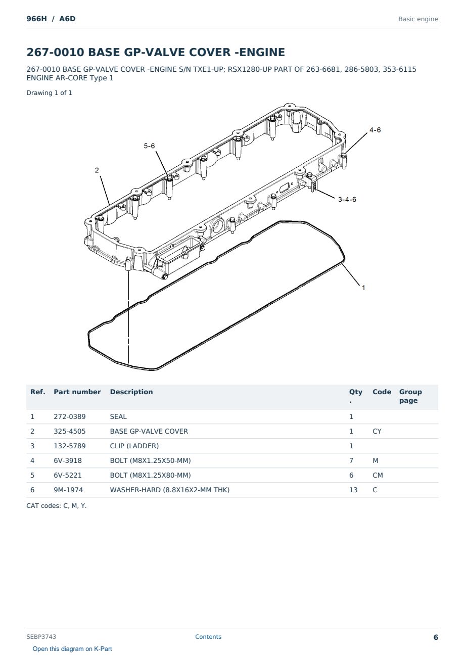 Caterpillar 966H S/N A6D Partsbook SEBP3743 (English) - sample page 6 of 10 Caterpillar 966H S/N A6D Partsbook SEBP3743 (English) - sample page 6 of 10