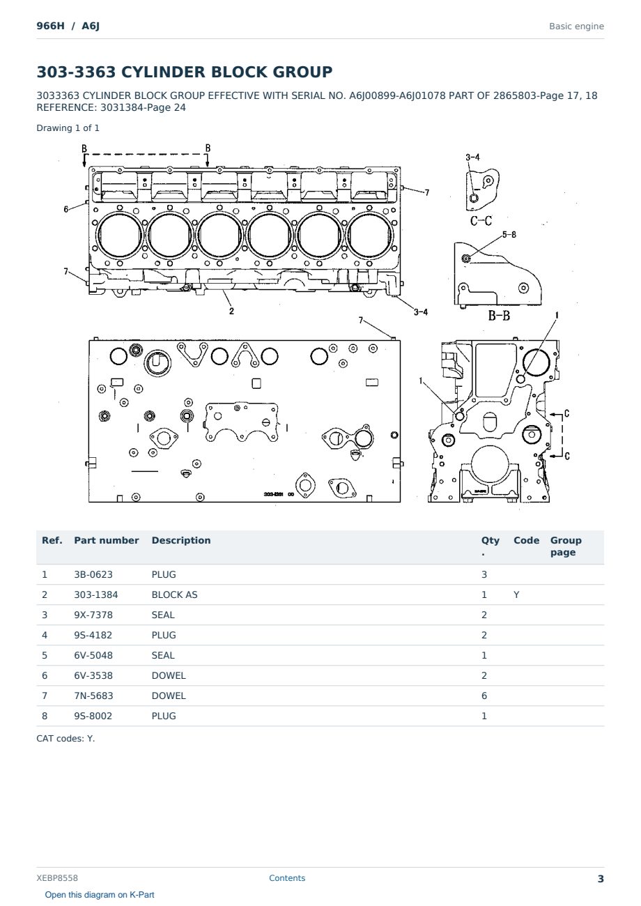 Caterpillar 966H S/N A6J Partsbook XEBP8558 (English) - sample page 3 of 10 Caterpillar 966H S/N A6J Partsbook XEBP8558 (English) - sample page 3 of 10