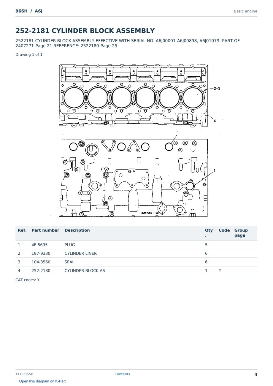 Caterpillar 966H S/N A6J Partsbook XEBP8558 (English) - sample page 4 of 10 Caterpillar 966H S/N A6J Partsbook XEBP8558 (English) - sample page 4 of 10