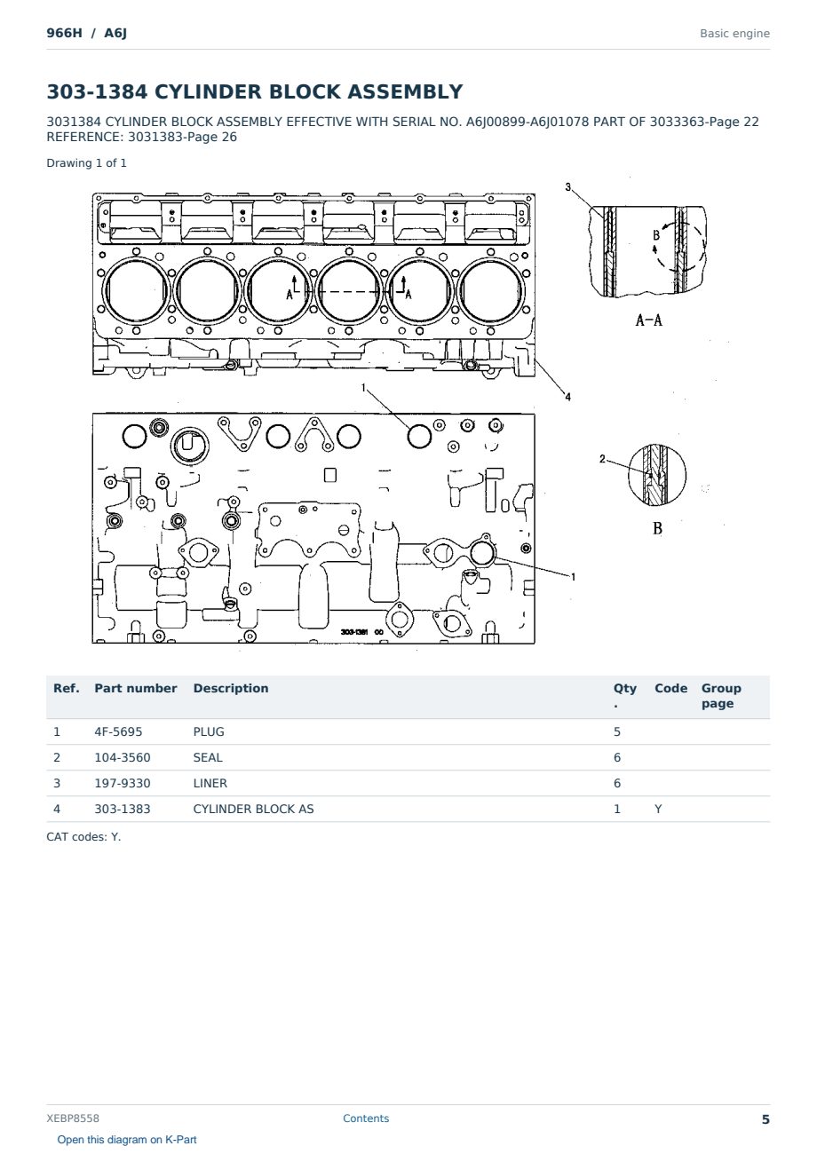 Caterpillar 966H S/N A6J Partsbook XEBP8558 (English) - sample page 5 of 10 Caterpillar 966H S/N A6J Partsbook XEBP8558 (English) - sample page 5 of 10