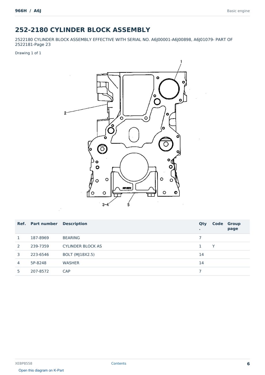 Caterpillar 966H S/N A6J Partsbook XEBP8558 (English) - sample page 6 of 10 Caterpillar 966H S/N A6J Partsbook XEBP8558 (English) - sample page 6 of 10