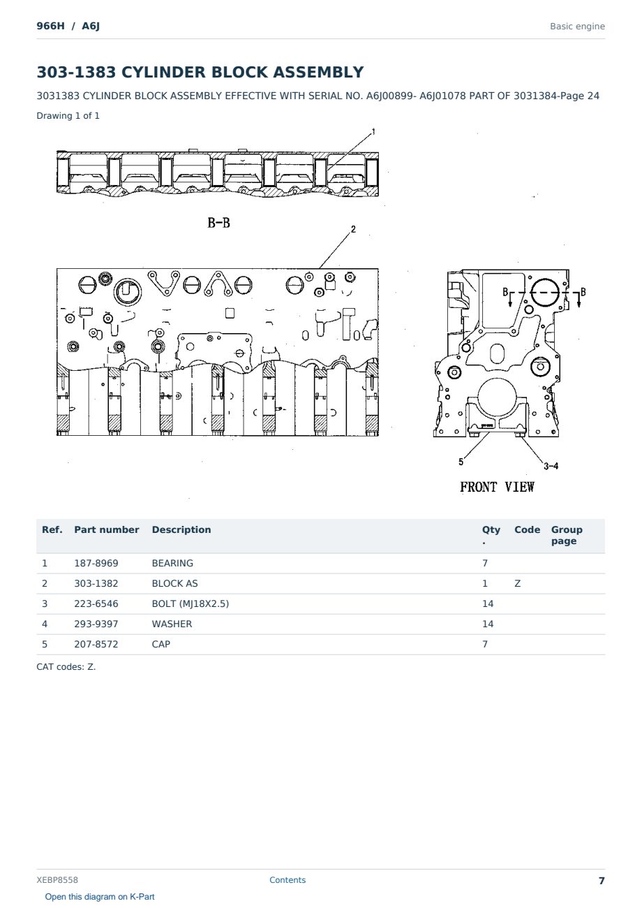 Caterpillar 966H S/N A6J Partsbook XEBP8558 (English) - sample page 7 of 10 Caterpillar 966H S/N A6J Partsbook XEBP8558 (English) - sample page 7 of 10