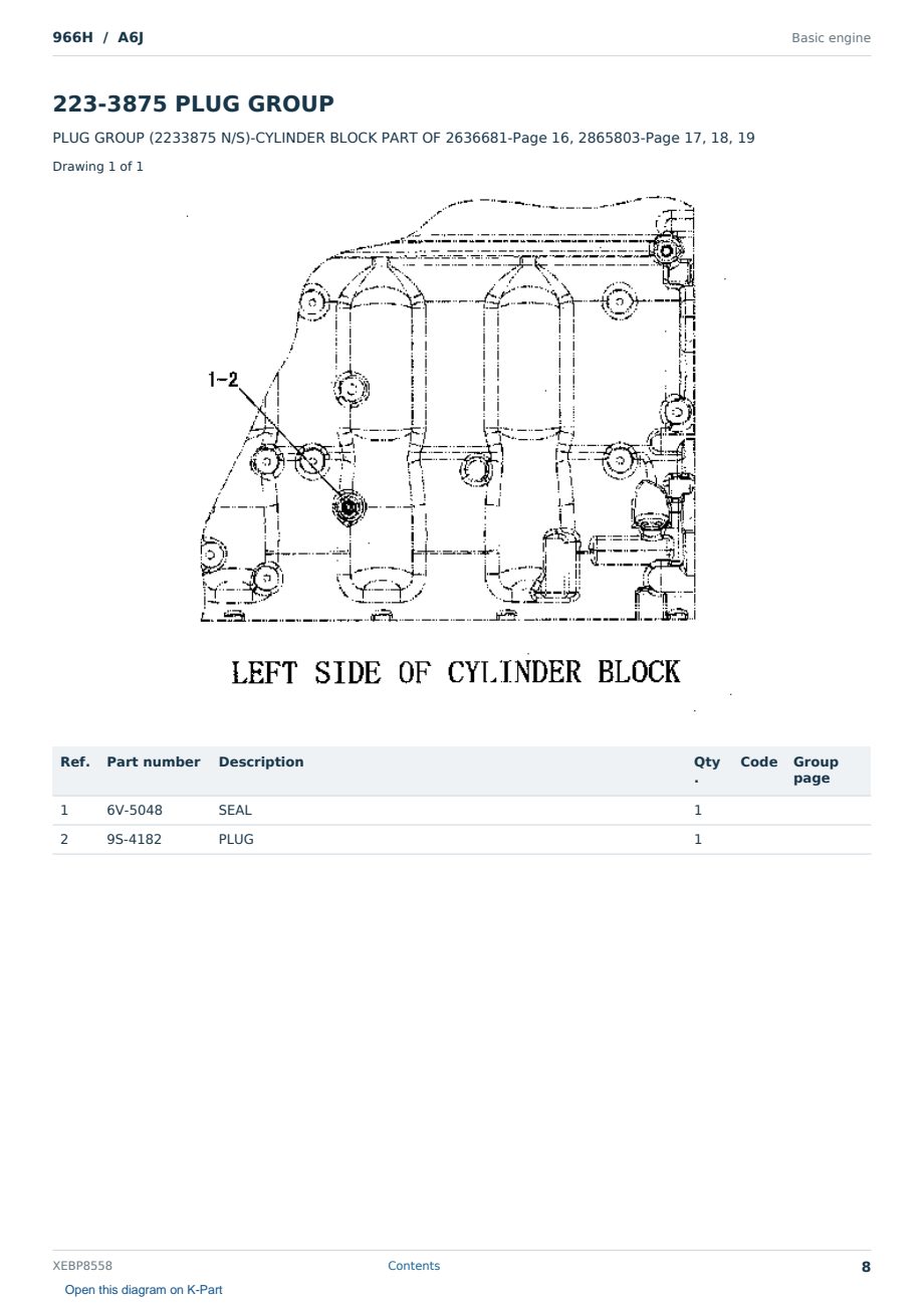 Caterpillar 966H S/N A6J Partsbook XEBP8558 (English) - sample page 8 of 10 Caterpillar 966H S/N A6J Partsbook XEBP8558 (English) - sample page 8 of 10