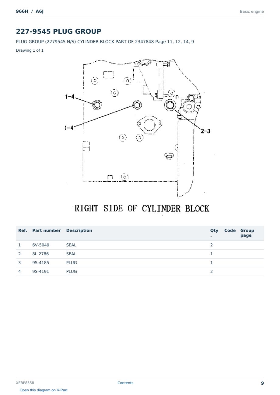 Caterpillar 966H S/N A6J Partsbook XEBP8558 (English) - sample page 9 of 10 Caterpillar 966H S/N A6J Partsbook XEBP8558 (English) - sample page 9 of 10