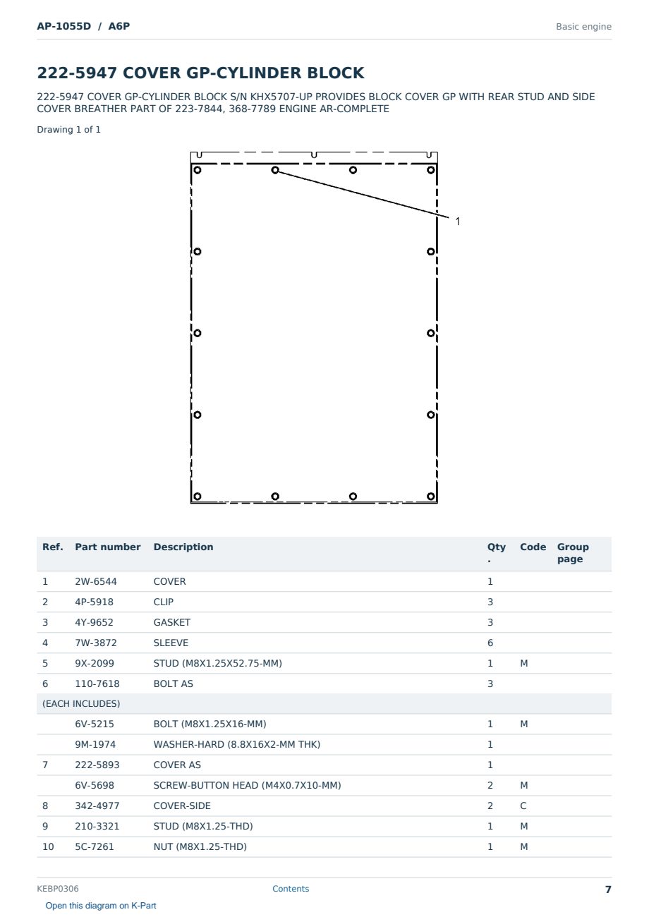 Caterpillar AP-1055D S/N A6P Partsbook KEBP0306 (English) - sample page 7 of 10 Caterpillar AP-1055D S/N A6P Partsbook KEBP0306 (English) - sample page 7 of 10