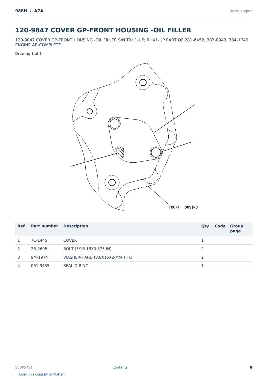 Caterpillar 988H S/N A7A Partsbook SEBP5751 (English) - sample page 9 of 10 Caterpillar 988H S/N A7A Partsbook SEBP5751 (English) - sample page 9 of 10