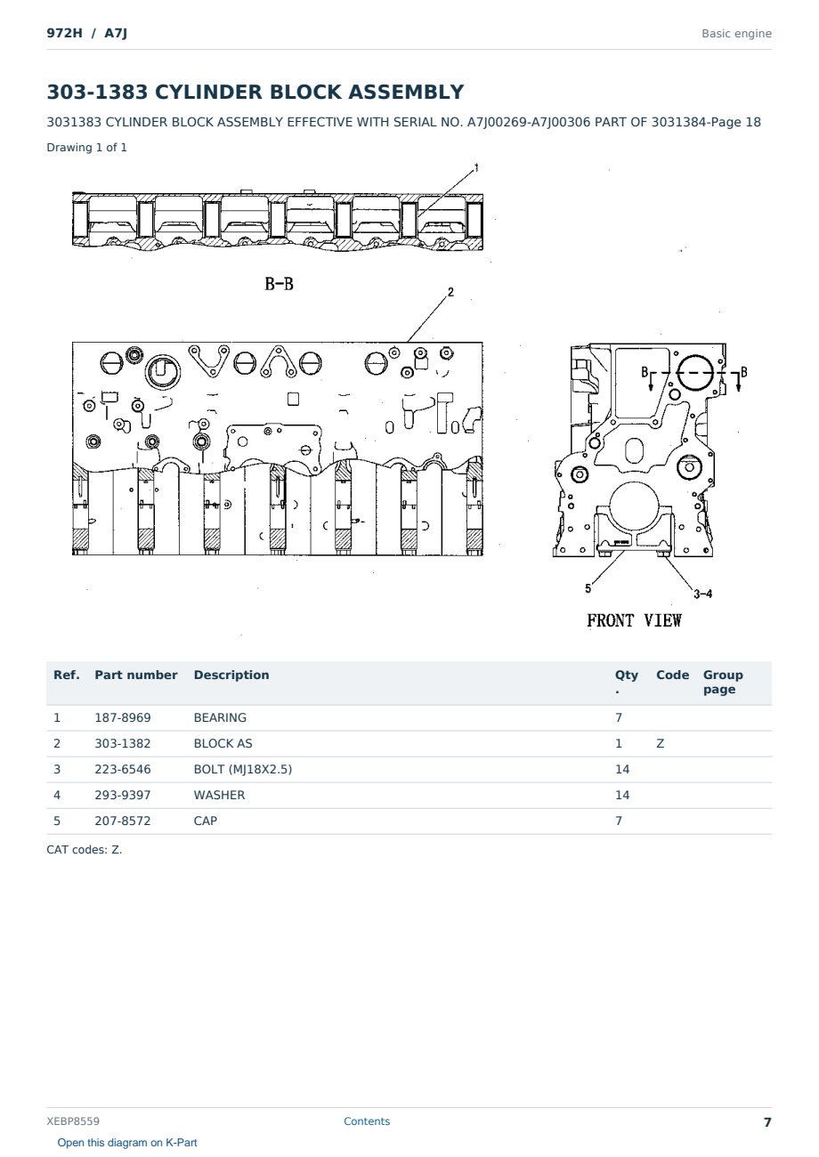 Caterpillar 972H S/N A7J Partsbook XEBP8559 (English) - sample page 7 of 10 Caterpillar 972H S/N A7J Partsbook XEBP8559 (English) - sample page 7 of 10