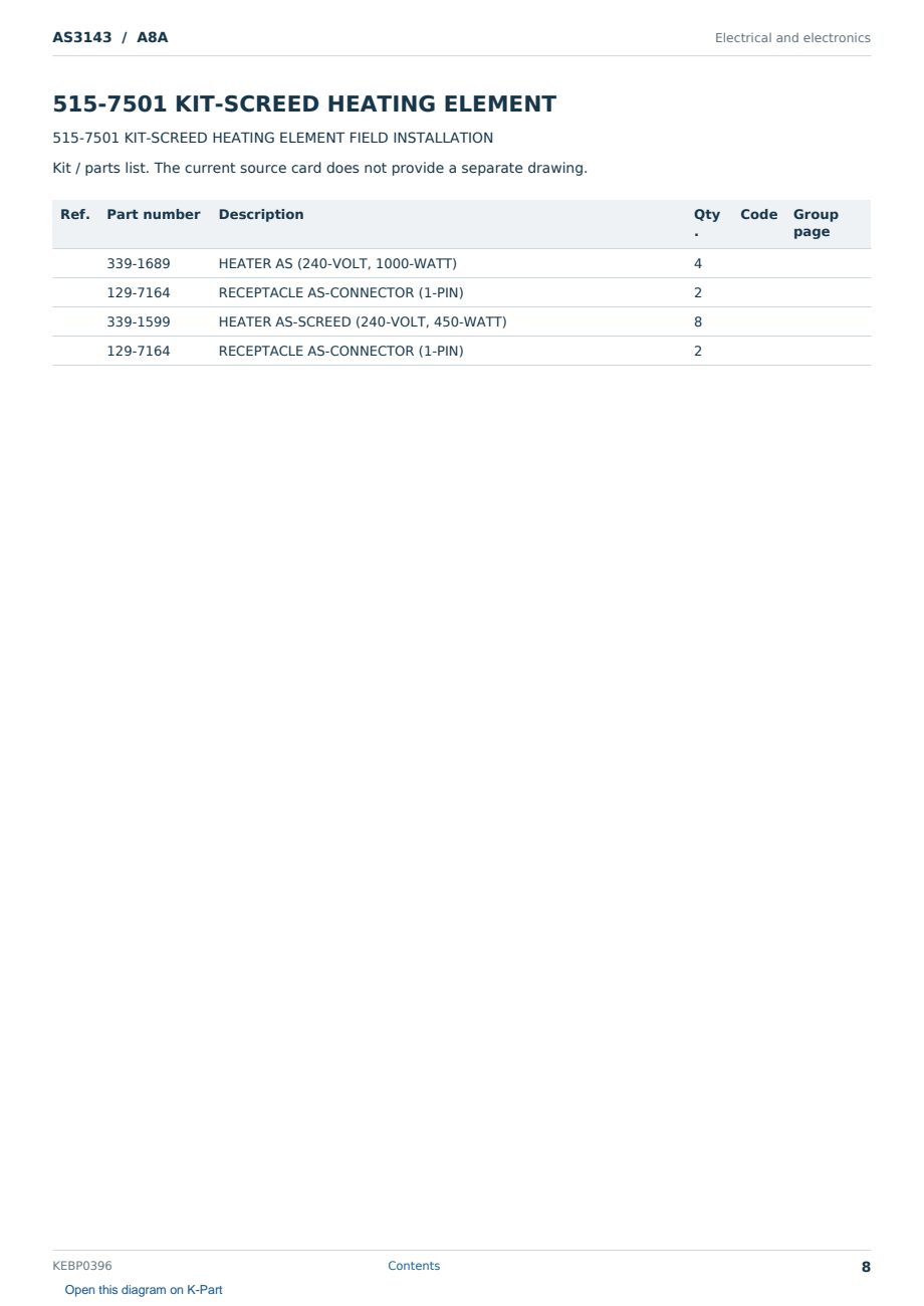 Caterpillar AS3143 S/N A8A Partsbook KEBP0396 (English) - sample page 8 of 10 Caterpillar AS3143 S/N A8A Partsbook KEBP0396 (English) - sample page 8 of 10
