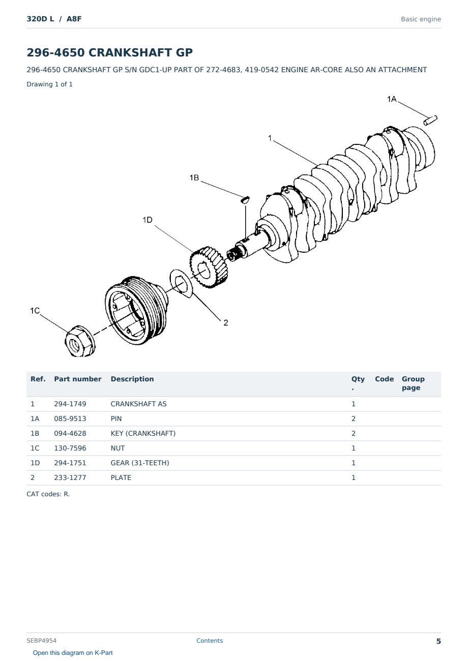 Caterpillar 320D L S/N A8F Partsbook SEBP4954 (English) - sample page 5 of 10 Caterpillar 320D L S/N A8F Partsbook SEBP4954 (English) - sample page 5 of 10