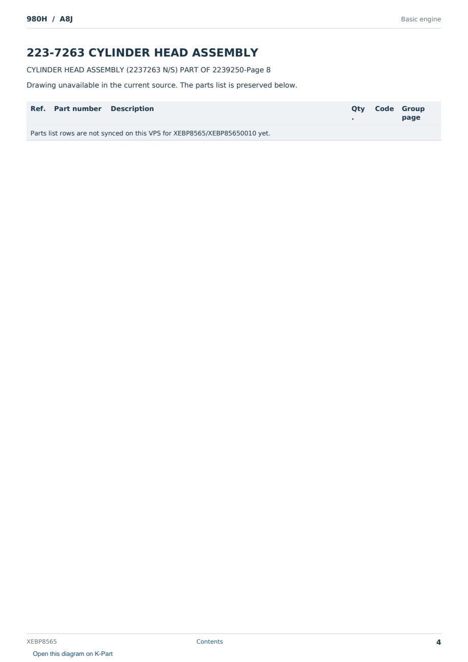 Caterpillar 980H S/N A8J Partsbook XEBP8565 (English) - sample page 4 of 10 Caterpillar 980H S/N A8J Partsbook XEBP8565 (English) - sample page 4 of 10