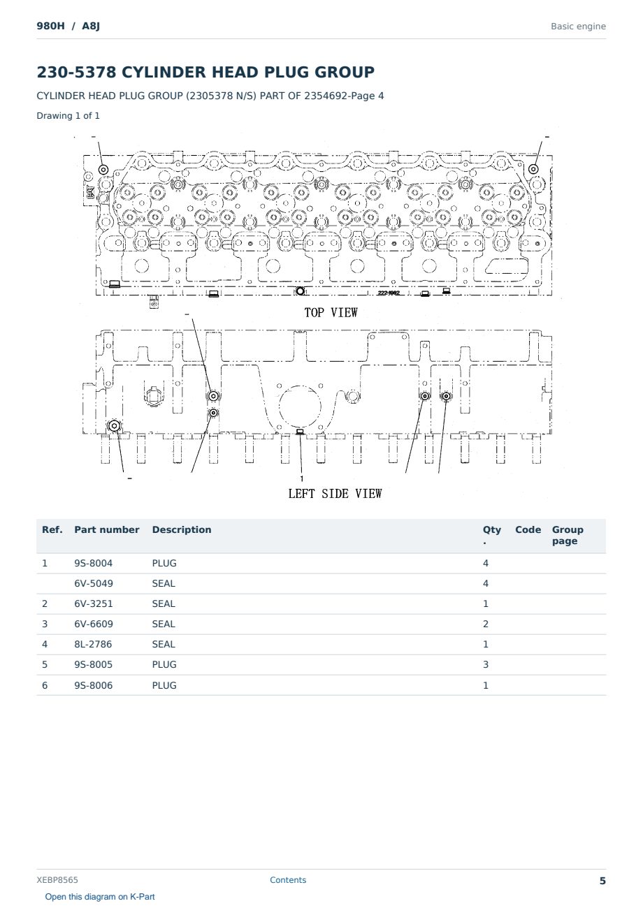 Caterpillar 980H S/N A8J Partsbook XEBP8565 (English) - sample page 5 of 10 Caterpillar 980H S/N A8J Partsbook XEBP8565 (English) - sample page 5 of 10