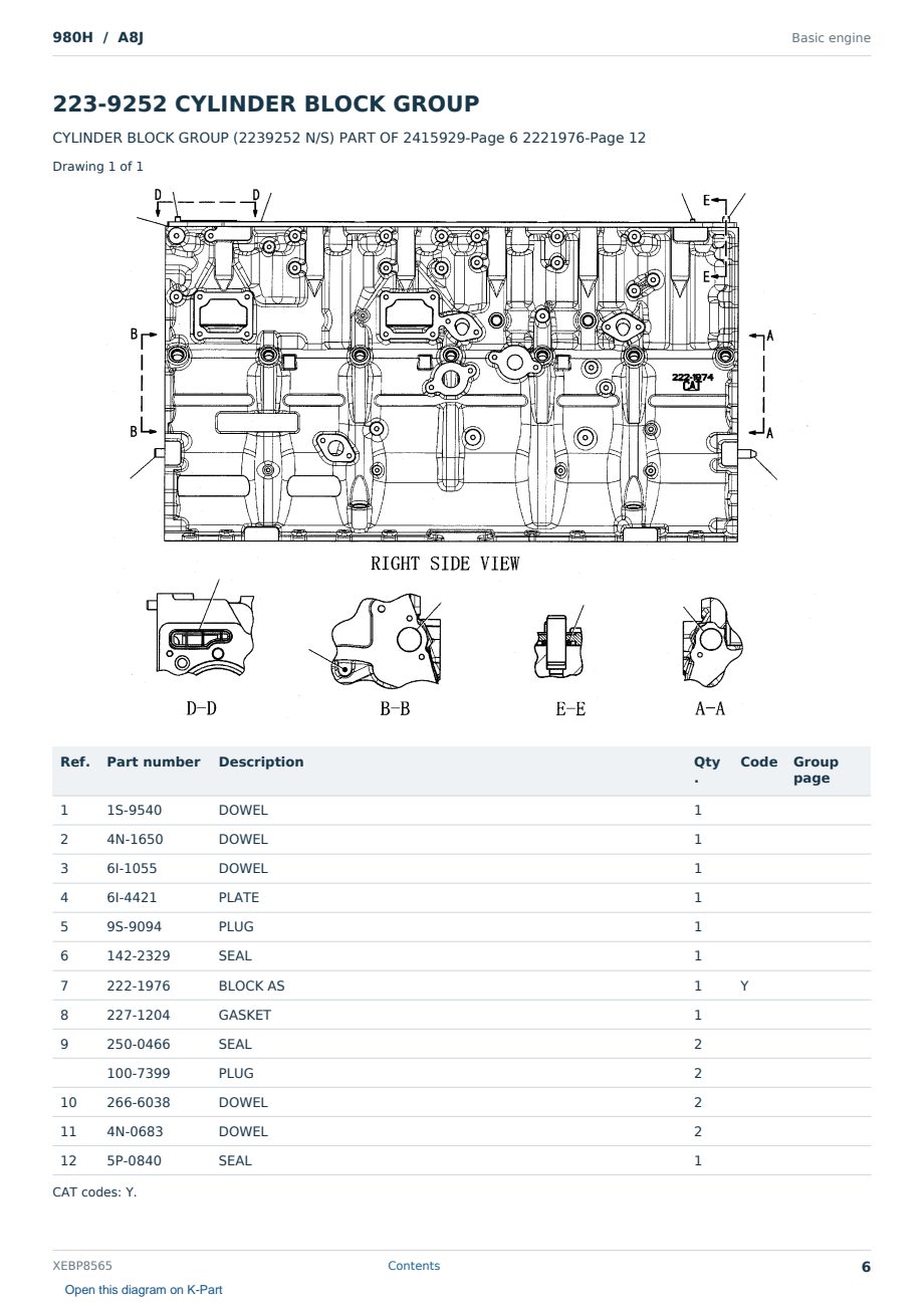 Caterpillar 980H S/N A8J Partsbook XEBP8565 (English) - sample page 6 of 10 Caterpillar 980H S/N A8J Partsbook XEBP8565 (English) - sample page 6 of 10