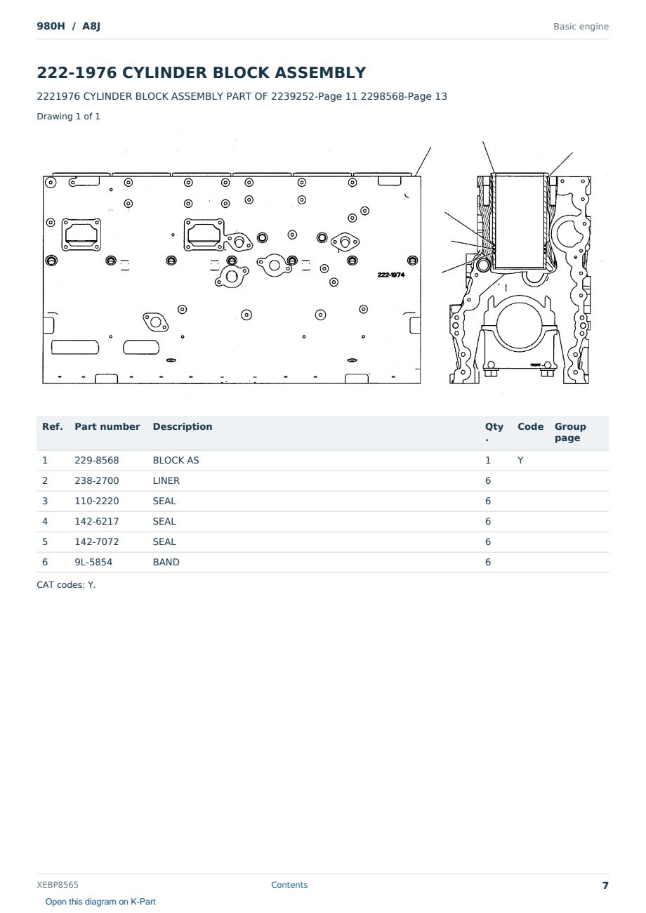Caterpillar 980H S/N A8J Partsbook XEBP8565 (English) - sample page 7 of 10 Caterpillar 980H S/N A8J Partsbook XEBP8565 (English) - sample page 7 of 10