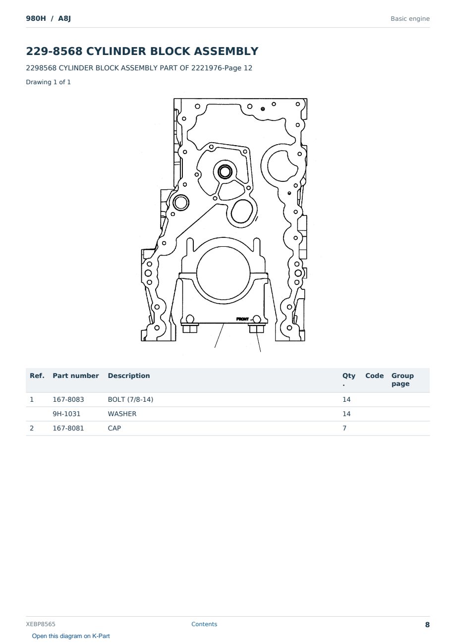 Caterpillar 980H S/N A8J Partsbook XEBP8565 (English) - sample page 8 of 10 Caterpillar 980H S/N A8J Partsbook XEBP8565 (English) - sample page 8 of 10